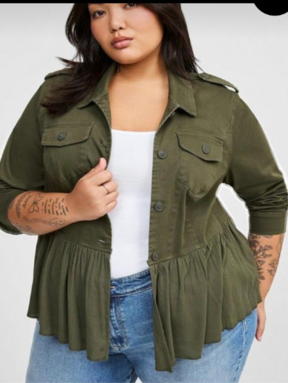 NWT Torrid Stretch Twill Olive Green Army Peplum Trucker Jacket, size 0 ( 12)